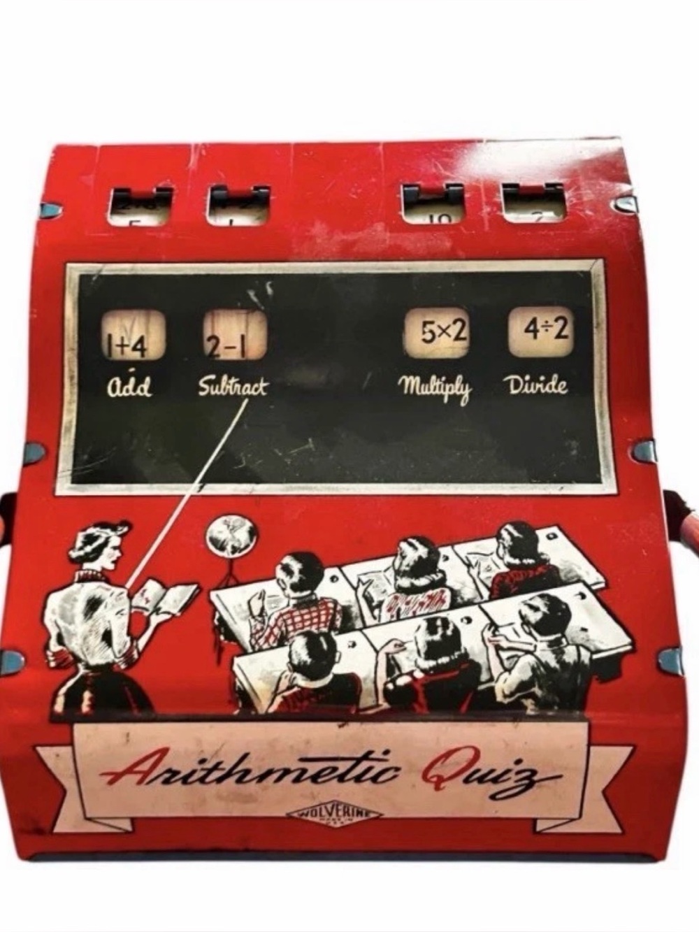 Vtg Arithmatic Quiz Tin Litho Educational Toy by Wolverine Home School Math